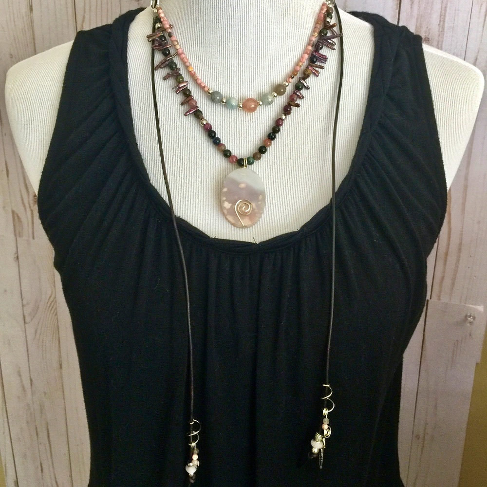 Pink Opal, Gemstone, Boho Leather Necklace - Picture 5 of 8